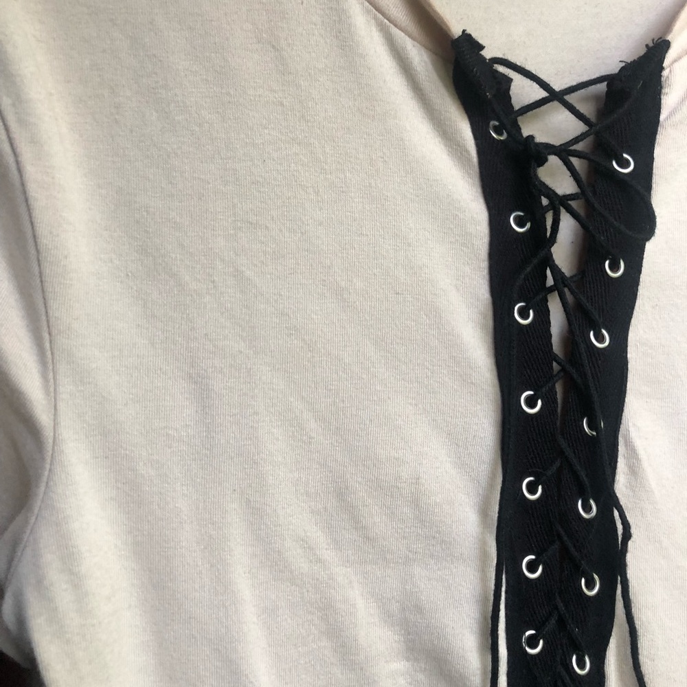 Beige Lace Up T-Shirt
